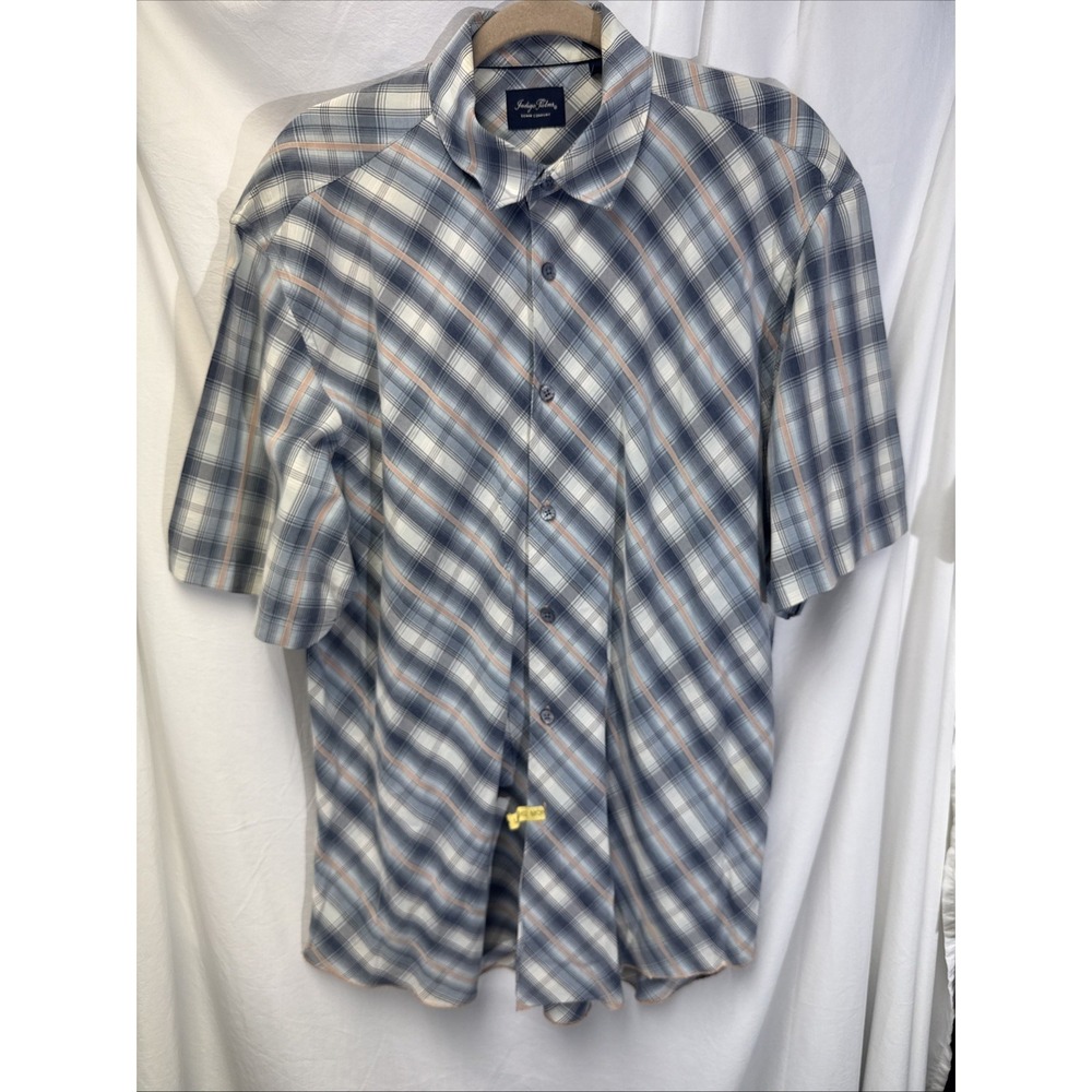Tommy Bahama Indigo Palms Mens Plaid Short-Sleeve Button-Down Shirt 100% TENCEL